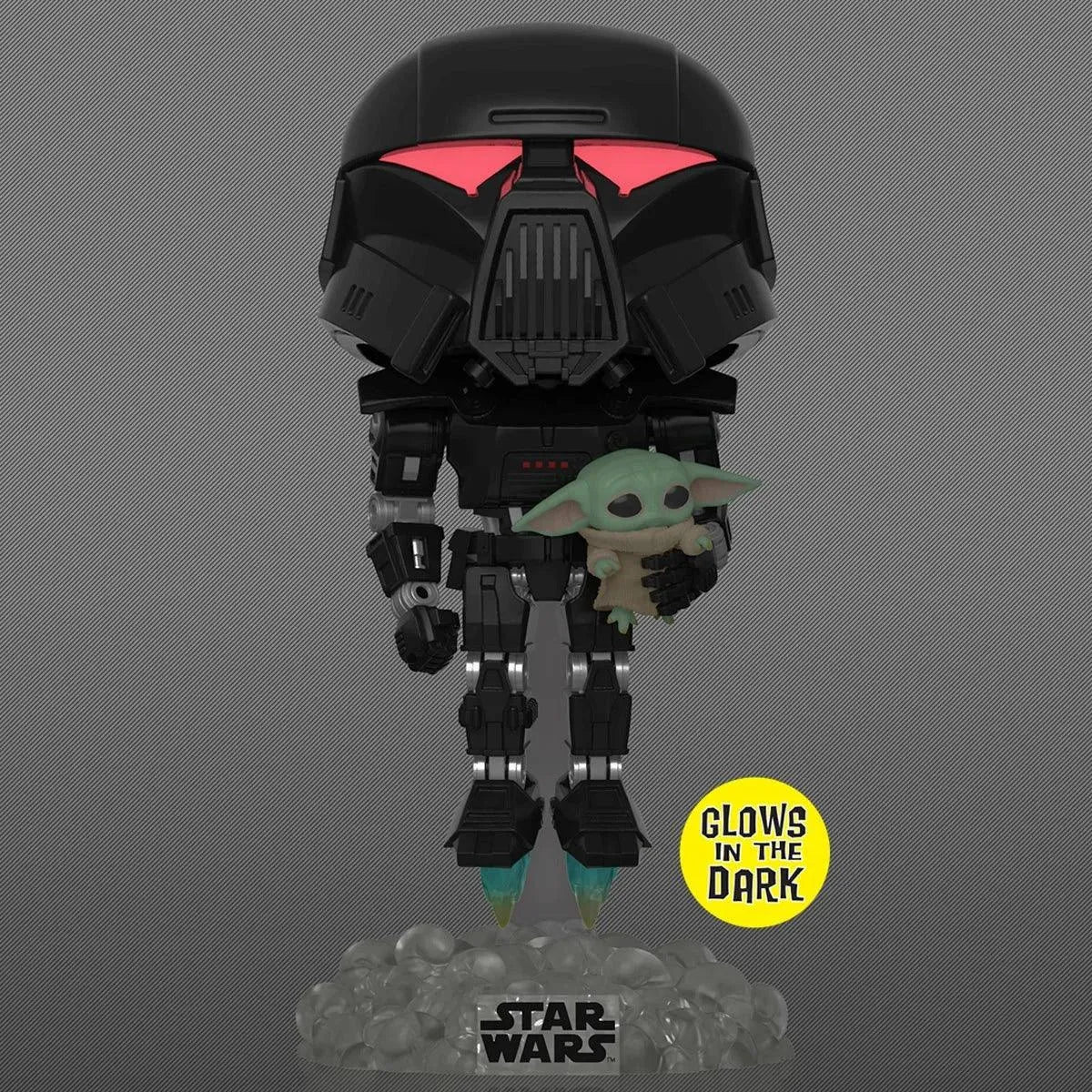 Star Wars: The Mandalorian Dark Trooper with Grogu Glow-in-the-Dark Pop! Vinyl Figure #488 - Entertainment Earth Excl. - Uncle Zac's